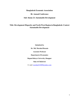 Theme 21. Sustainable Development Title: Development Disparity and No