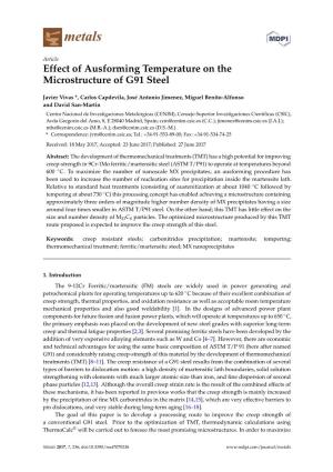 Effect of Ausforming Temperature on the Microstructure of G91 Steel