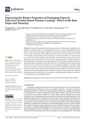 Improving the Barrier Properties of Packaging Paper by Polyvinyl Alcohol Based Polymer Coating—Effect of the Base Paper and Nanoclay