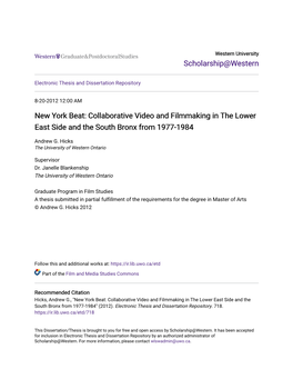 Collaborative Video and Filmmaking in the Lower East Side and the South Bronx from 1977-1984