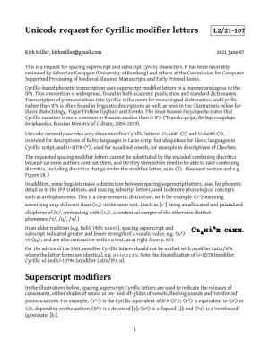 Unicode Request for Cyrillic Modifier Letters Superscript Modifiers