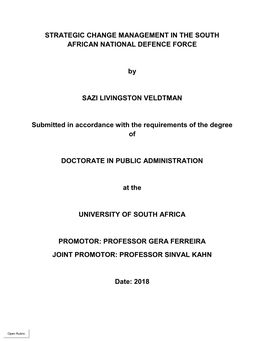 Strategic Change Management in the South African National Defence Force