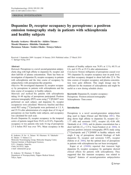Dopamine D2 Receptor Occupancy by Perospirone: a Positron Emission Tomography Study in Patients with Schizophrenia and Healthy Subjects