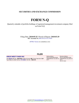 GREAT-WEST FUNDS INC Form N-Q Filed 2018-05-25