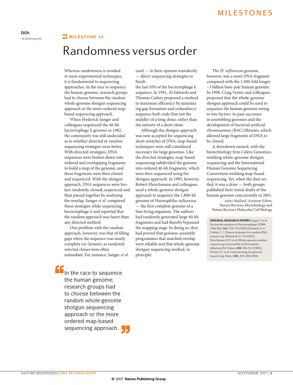 Randomness Versus Order