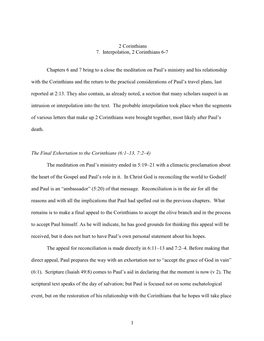 1 2 Corinthians 7. Interpolation, 2 Corinthians 6-7 Chapters 6 and 7