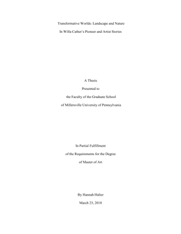 Landscape and Nature in Willa Cather's Pioneer and Artist Stories