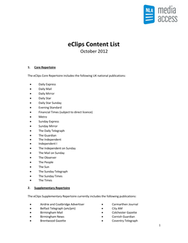 NLA Eclips Content List