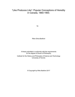 Popular Conceptions of Heredity in Canada, 1860-1900