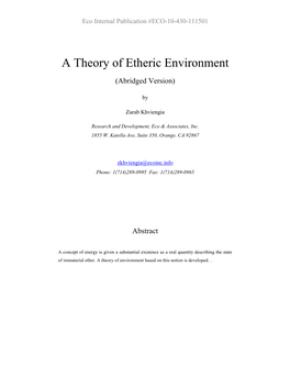 A Theory of Etheric Environment