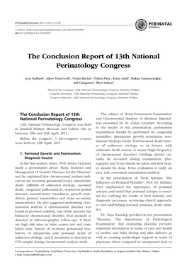 The Conclusion Report of 13Th National Perinatology Congress