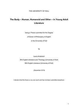 The Body – Human, Humanoid and Other – in Young Adult Literature