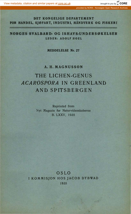 The Lichen-Genus Acarospora in Greenland and Spitsbergen