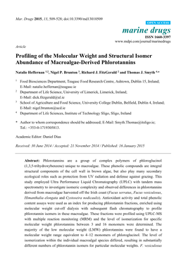 Profiling of the Molecular Weight and Structural Isomer Abundance of Macroalgae-Derived Phlorotannins