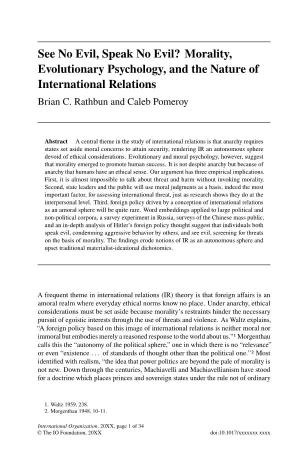 See No Evil, Speak No Evil? Morality, Evolutionary Psychology, and the Nature of International Relations Brian C