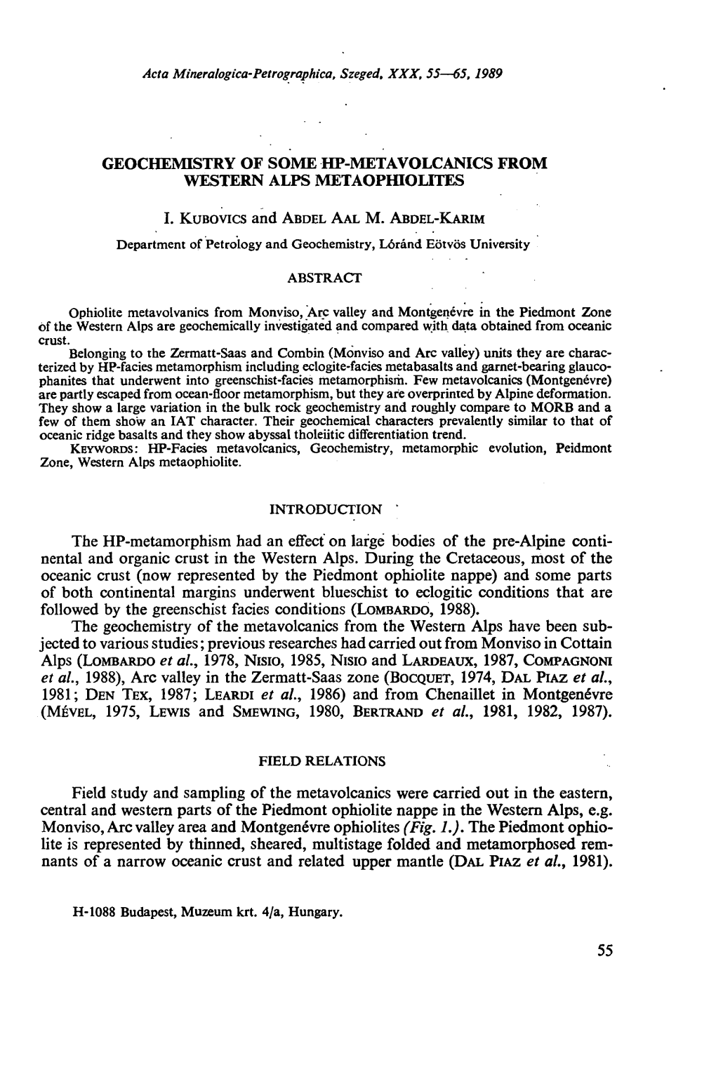 Geochemistry of Some Hp-Metavolcanics from Western Alps Metaophiolites