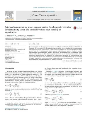 Extended Corresponding States Expressions for the Changes in Enthalpy, Compressibility Factor and Constant-Volume Heat Capacity at Vaporization ⇑ S