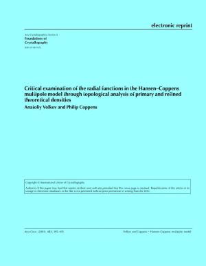 Electronic Reprint Critical Examination of the Radial Functions in the Hansen