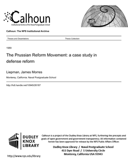 The Prussian Reform Movement: a Case Study in Defense Reform