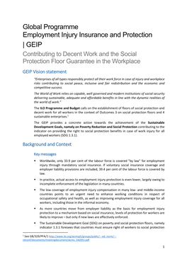 Global Programme Employment Injury Insurance and Protection | GEIP Contributing to Decent Work and the Social Protection Floor Guarantee in the Workplace