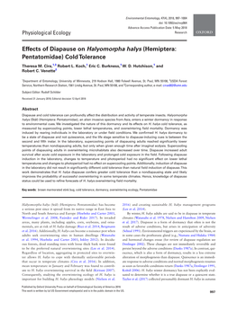 Effects of Diapause on Halyomorpha Halys (Hemiptera: Pentatomidae) Cold Tolerance
