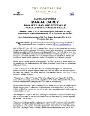 Mariah Carey Announces Headlining Residency at the Colosseum at Caesars Palace