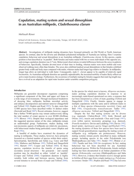 Copulation, Mating System and Sexual Dimorphism in an Australian Millipede, Cladethosoma Clarum
