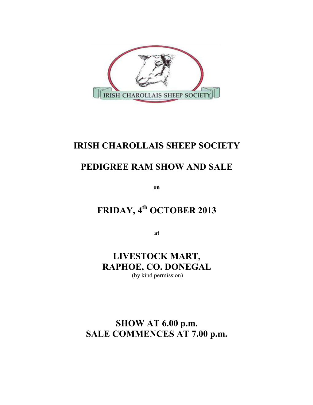 Irish Charollais Sheep Society Pedigree Ram Show