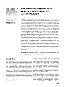 Parallel Evolution of Hysterothecial Ascomata in Ascolocularous Fungi (Ascomycota, Fungi) 455