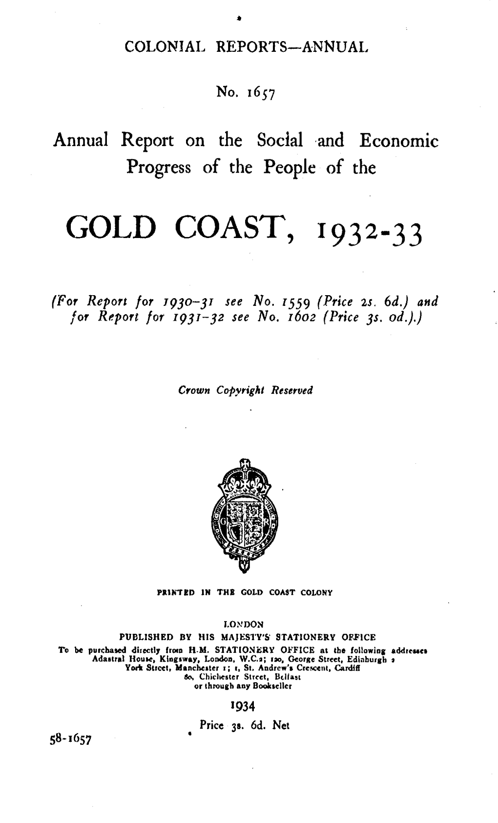 Annual Report of the Colonies, Gold Coast, 1932-33