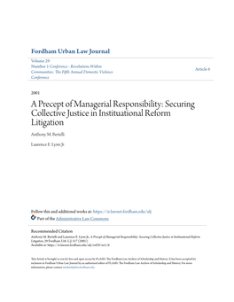 A Precept of Managerial Responsibility: Securing Collective Justice in Instituational Reform Litigation Anthony M