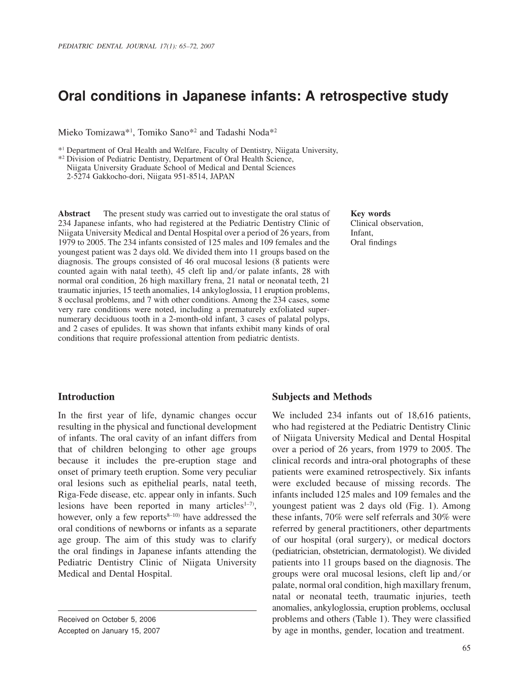 Oral Conditions in Japanese Infants: a Retrospective Study