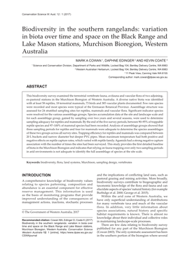 Biodiversity in the Southern Rangelands: Variation in Biota Over Time and Space on the Black Range and Lake Mason Stations, Murchison Bioregion, Western Australia
