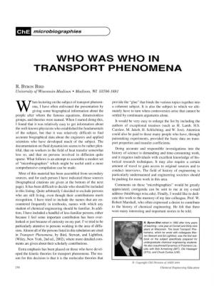 Who Was Who in Transport Phenomena
