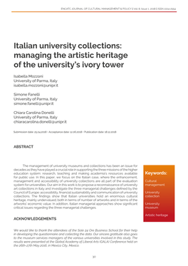 Italian University Collections: Managing the Artistic Heritage of the University’S Ivory Tower