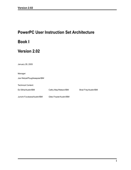 Powerpc User Instruction Set Architecture Book I Version 2.02