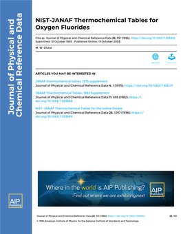 NIST-JANAF Thermochemical Tables for Oxygen Fluorides