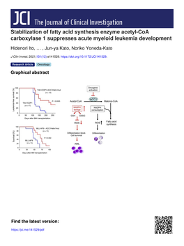 Stabilization of Fatty Acid Synthesis Enzyme Acetyl-Coa Carboxylase 1 Suppresses Acute Myeloid Leukemia Development