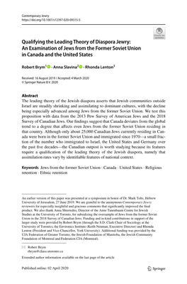 FSU Jews in US and Canada (Brym, Slavina, Lenton)