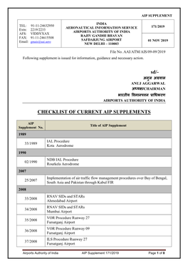 Sd/- CHECKLIST of CURRENT AIP SUPPLEMENTS