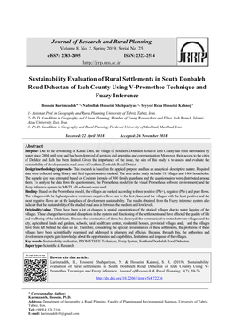 Sustainability Evaluation of Rural Settlements in South Donbaleh Roud Dehestan of Izeh County Using V-Promethee Technique and Fuzzy Inference