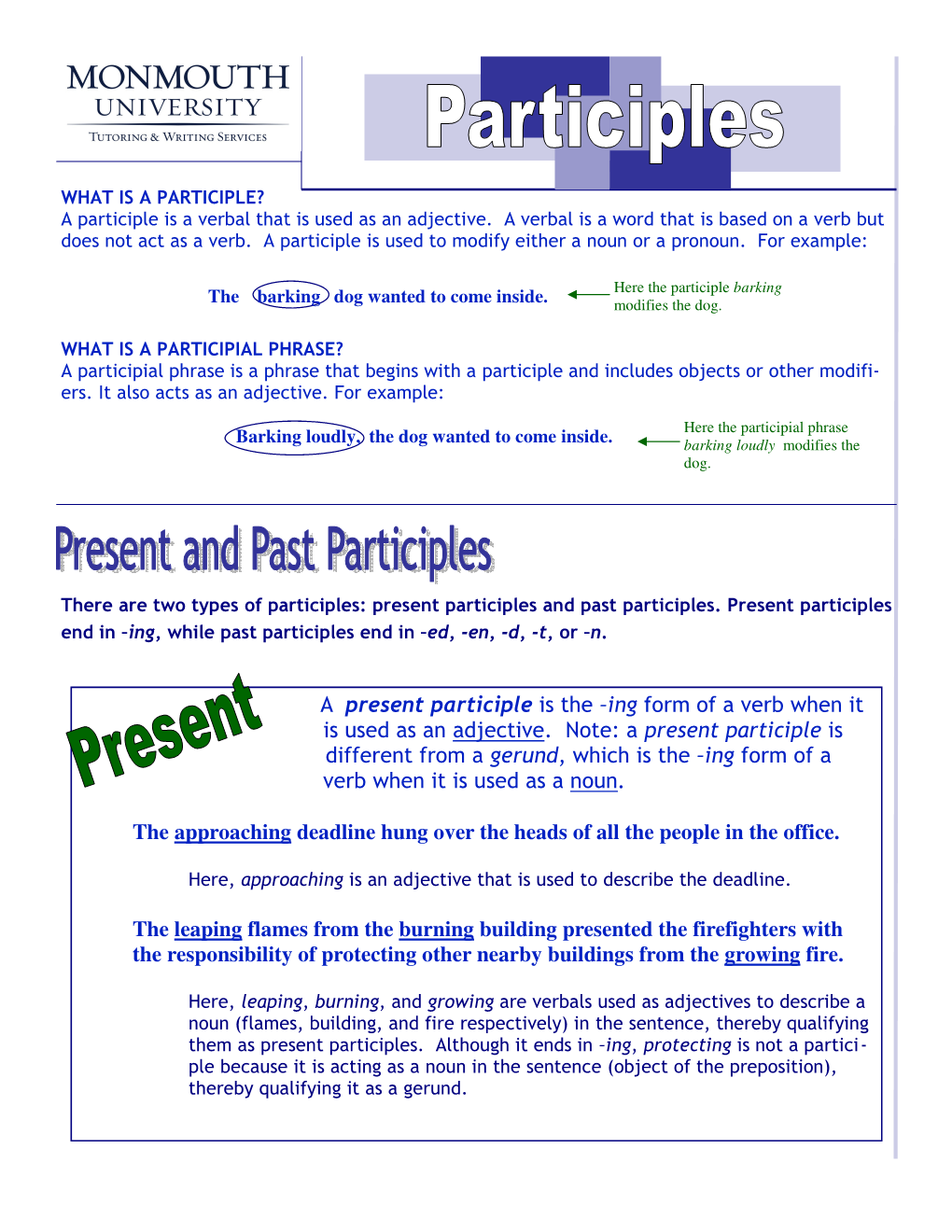 A Present Participle Is the –Ing Form of a Verb When It Is Used As an Adjective