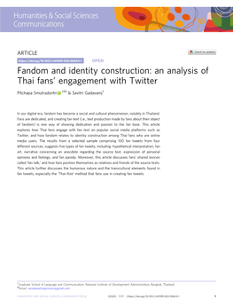 Fandom and Identity Construction: an Analysis of Thai Fans' Engagement with Twitter