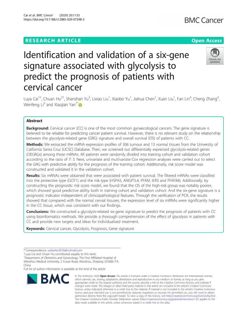 Identification and Validation of a Six-Gene Signature Associated With