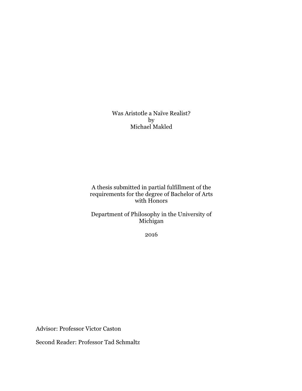 Was Aristotle a Naïve Realist? by Michael Makled