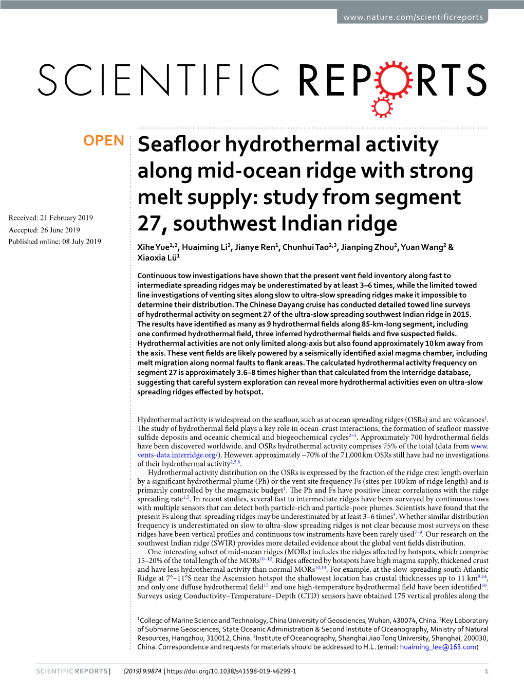 Seafloor Hydrothermal Activity Along Mid-Ocean Ridge With