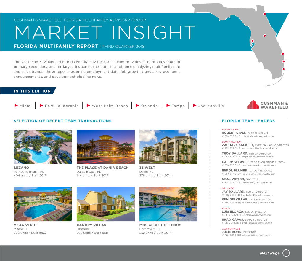 Market Insight Florida Multifamily Report | Third Quarter 2018