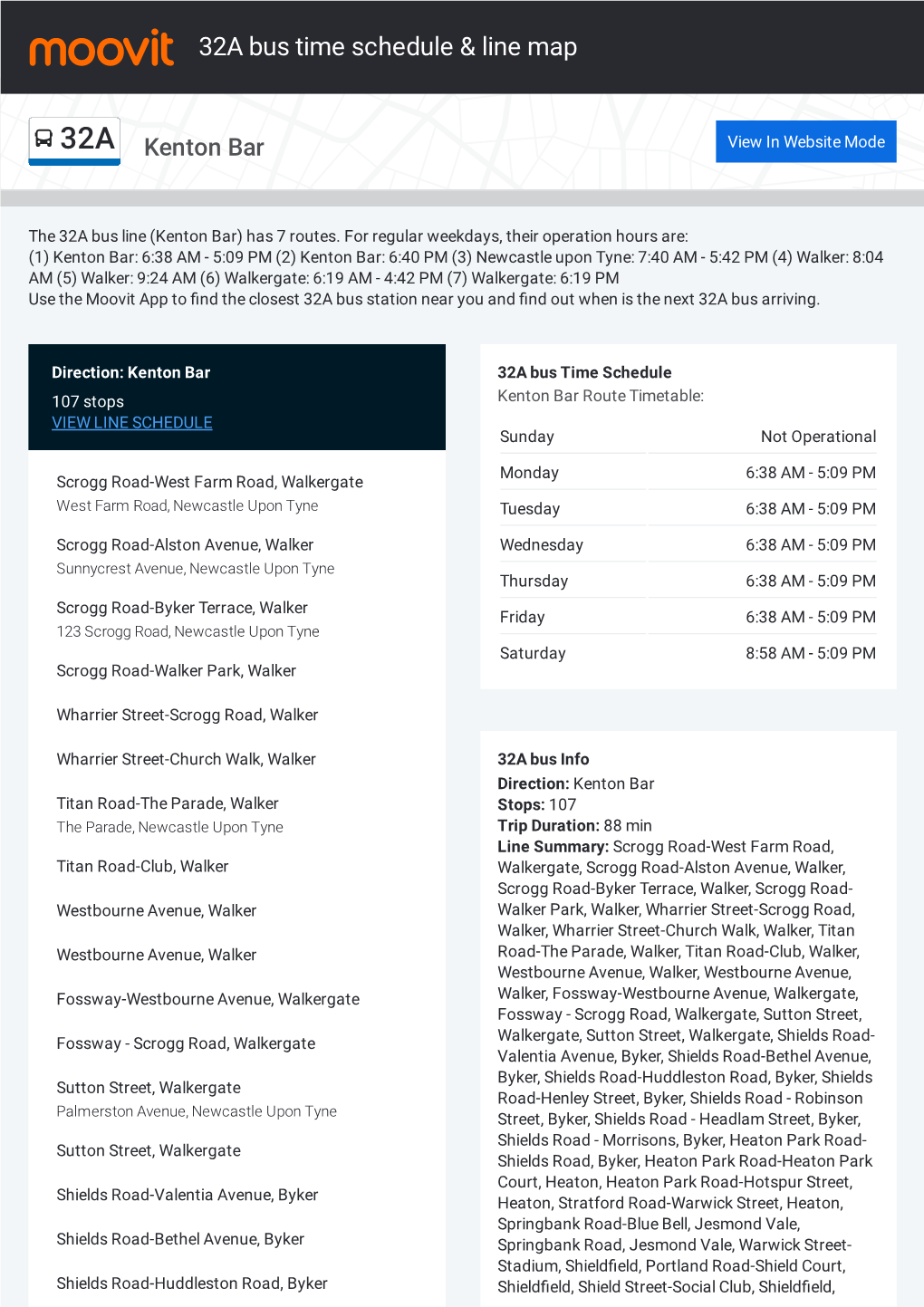 32A Bus Time Schedule & Line Route