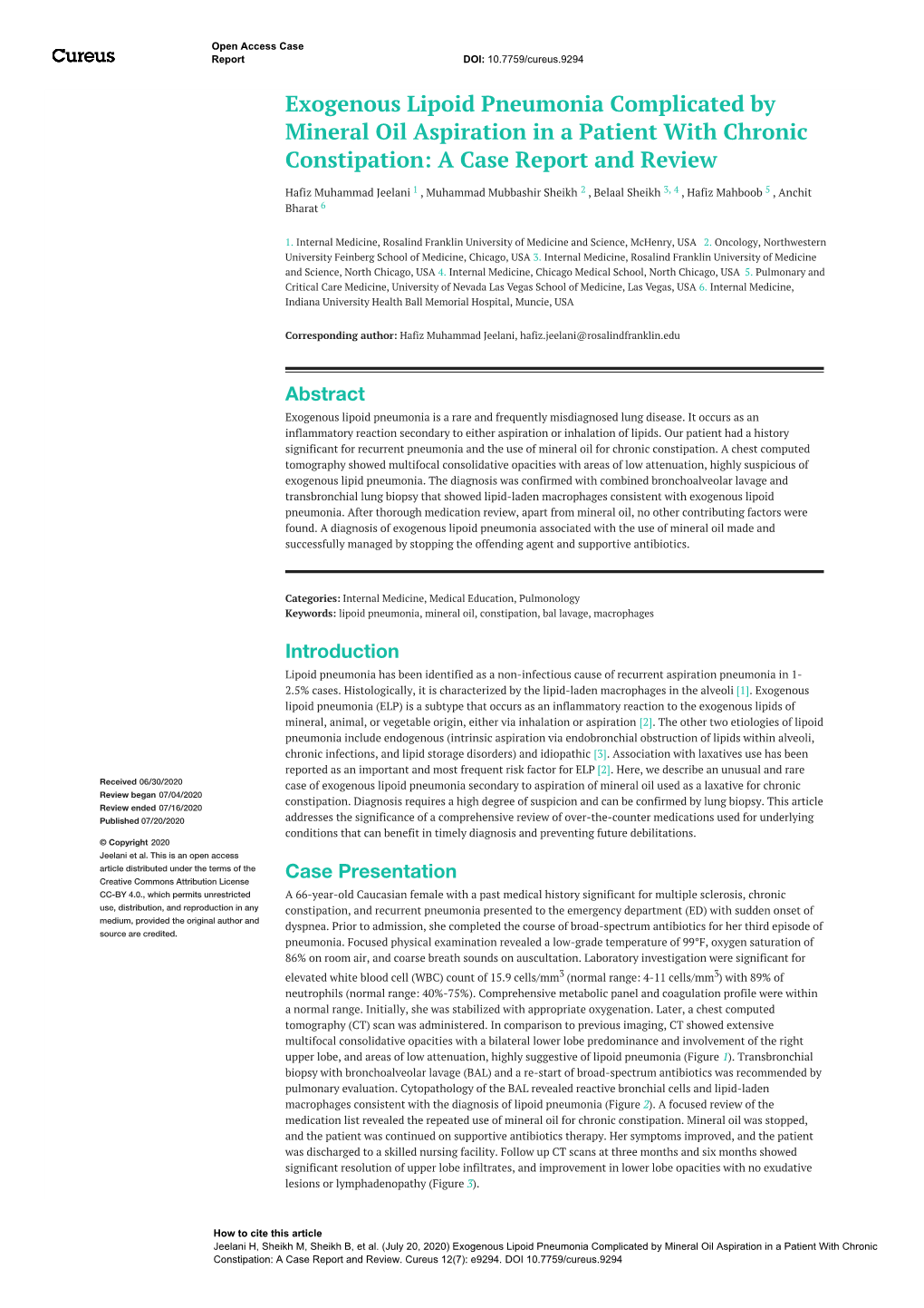 Exogenous Lipoid Pneumonia Complicated by Mineral Oil Aspiration in a Patient with Chronic Constipation: a Case Report and Review