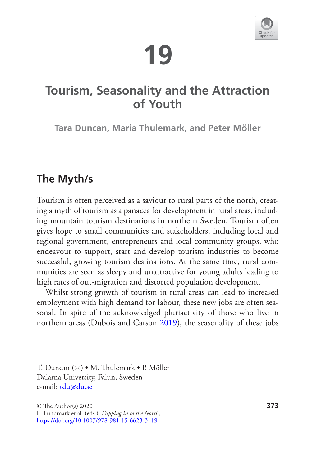 Tourism, Seasonality and the Attraction of Youth